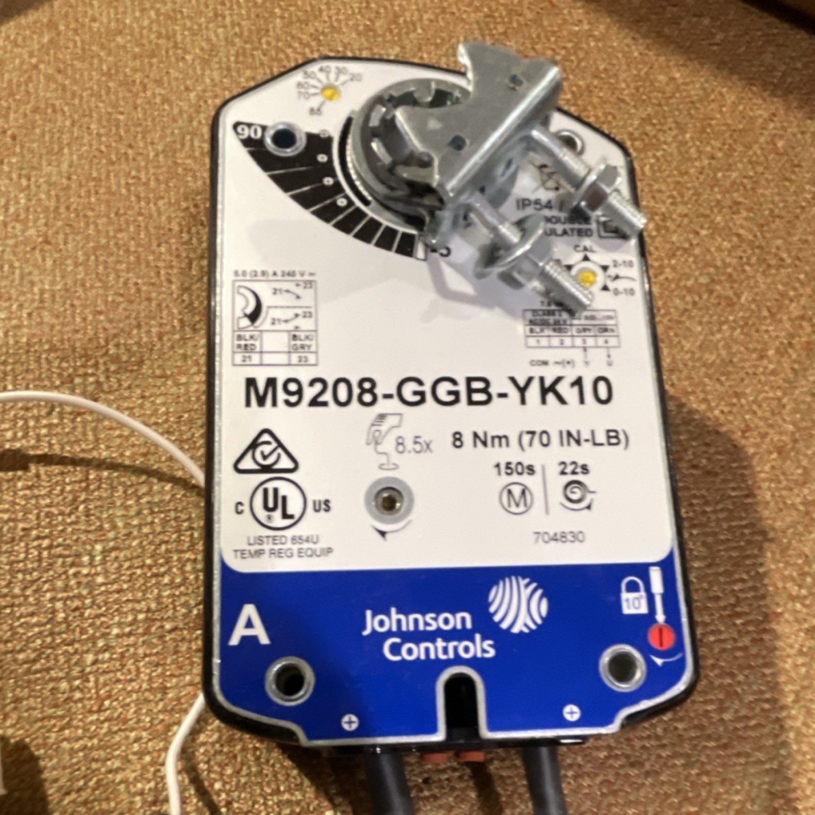 Johnson Controls M9208-GGB-YK10 Metal Damper Actuator 8 Nm 70 IN-LB
