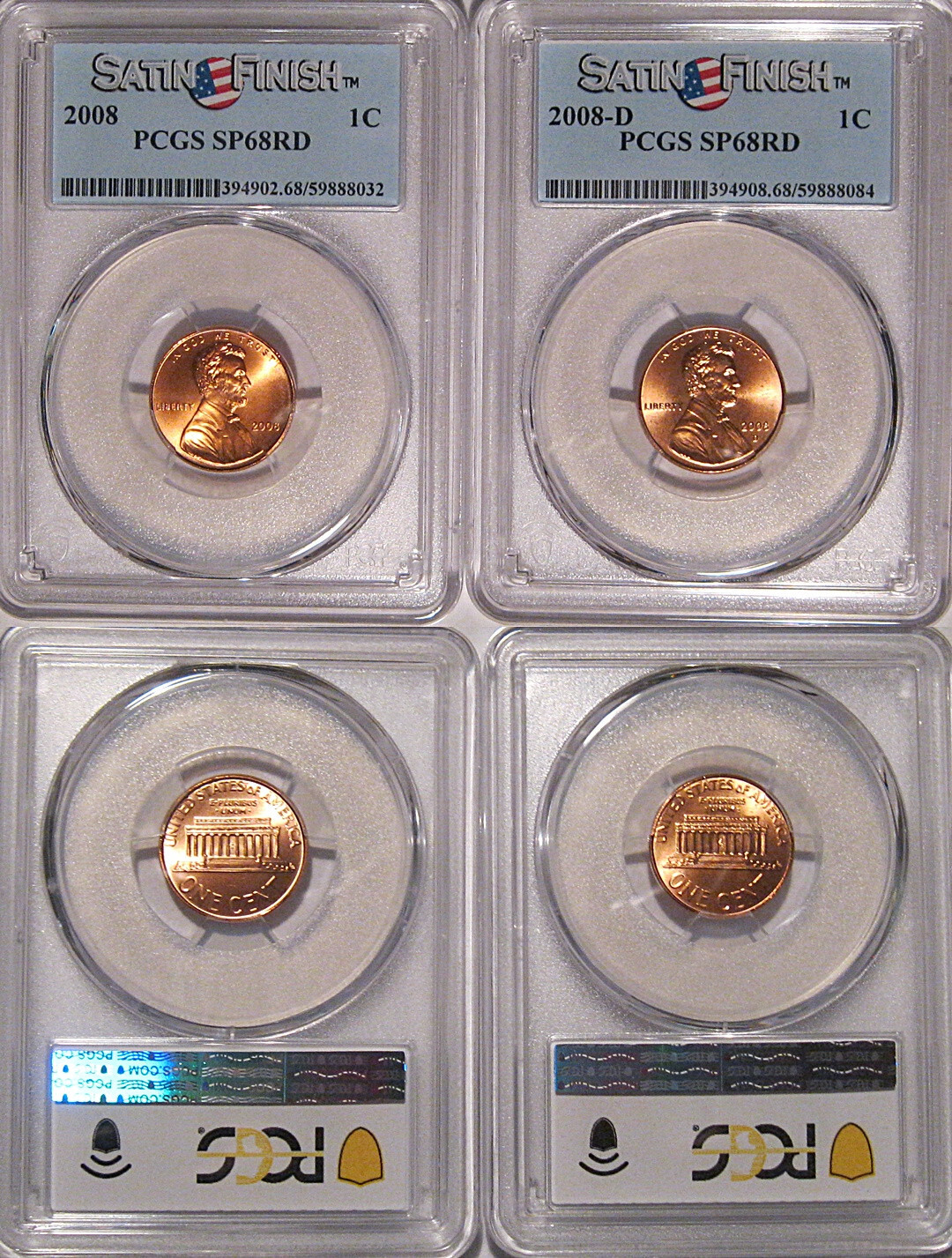 2008 P & D Lincoln Cent 2 Coin Set 1c PCGS SP68RD Satin Finish