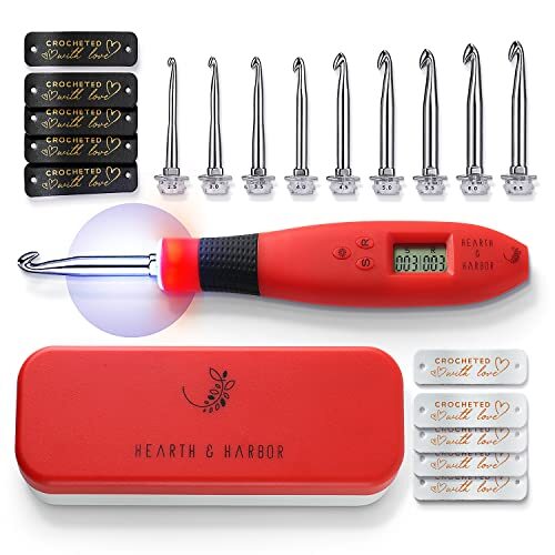 Light Up Crochet Hook Set with Case, Counting Crochet Hook Set Digital for Red