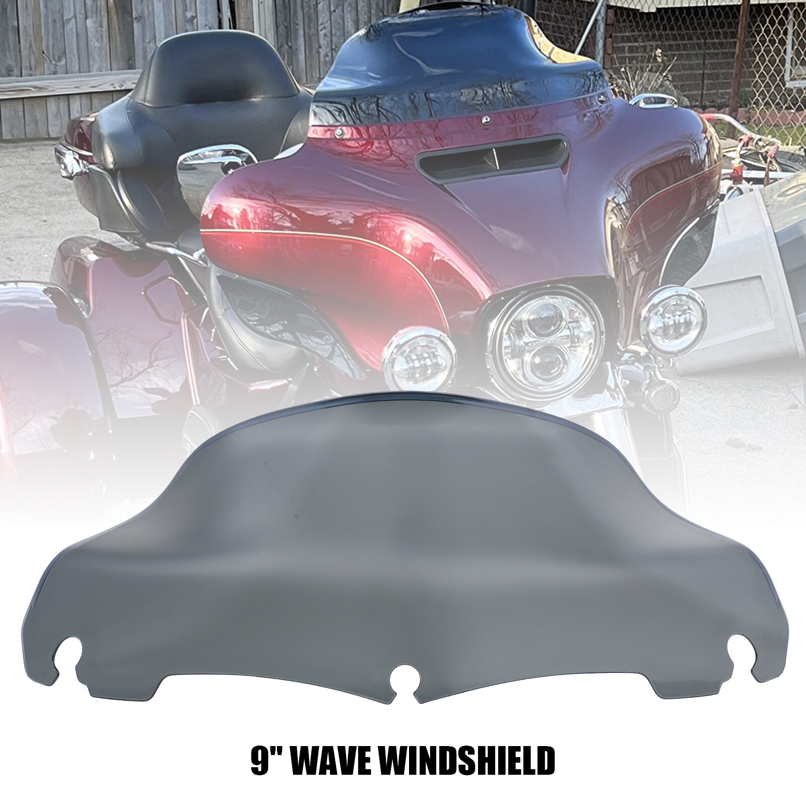 9" Smoke Wave Windshield Windscreen For Harley Touring Street Glide 2014-2024