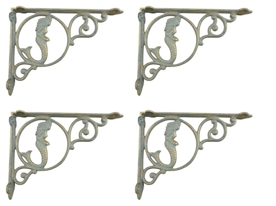4 Mermaid Shelf Brackets Nautical Cast Iron Braces Corbels