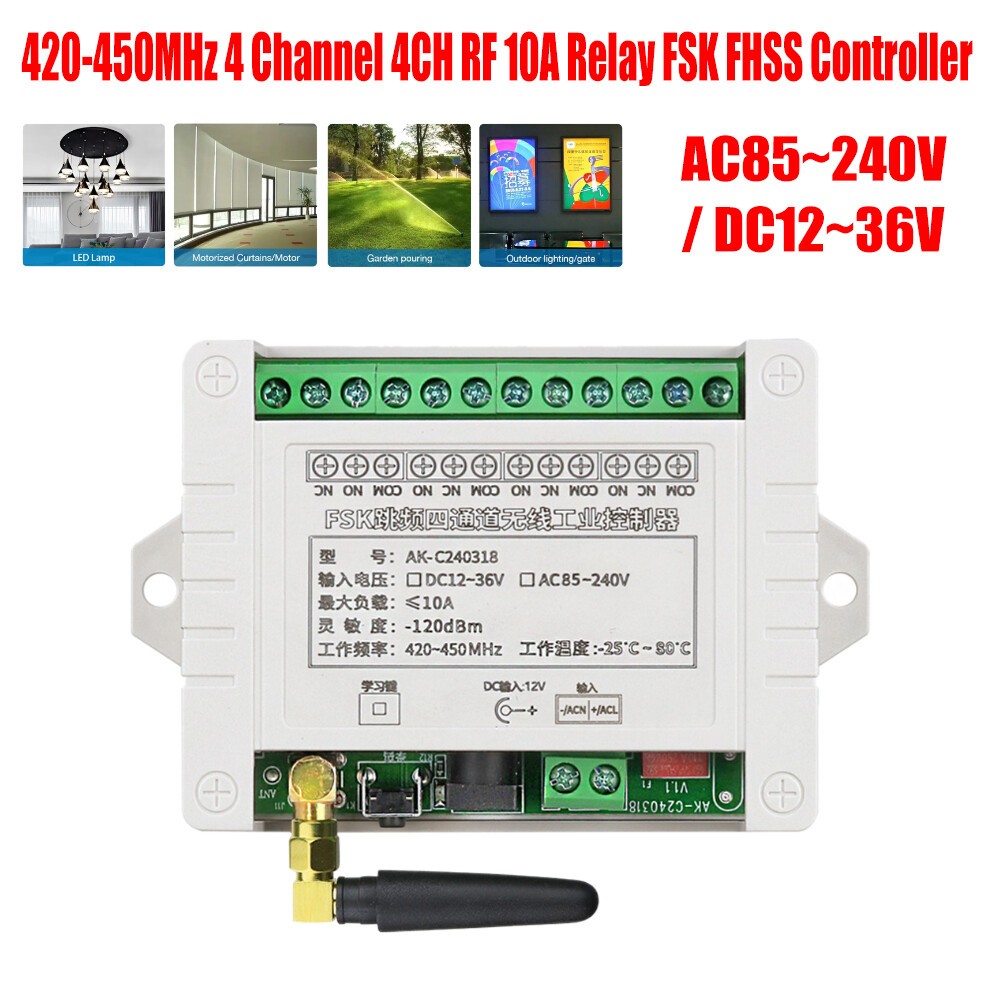 AC/DC  Channels FSK 420-450MHz Wireless Controller Relay Remote Control US