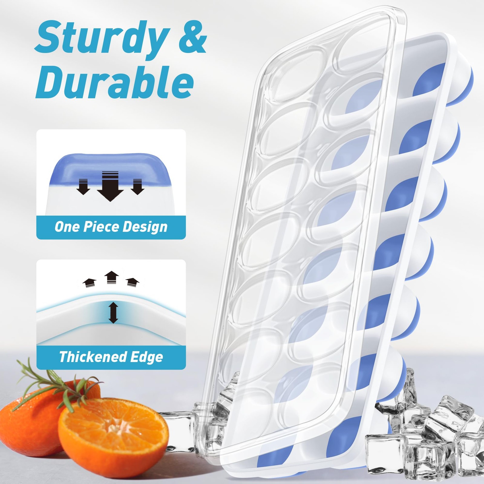 ChefAide Ice Cube Tray with Lid, 4 Pack, Mint+Space Blue 4 Pack