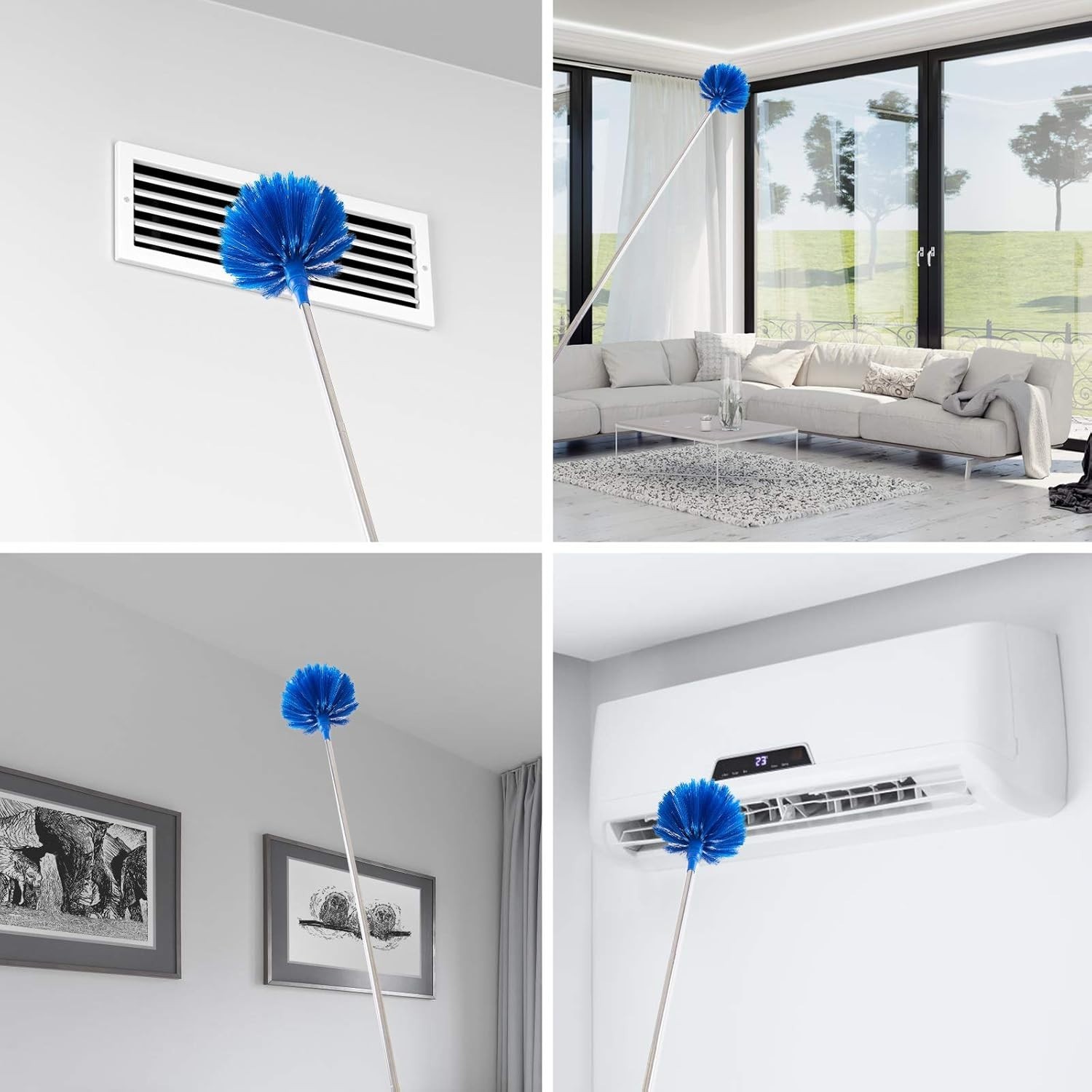 Versatile 3-Piece Cobweb Duster & Microfiber Kit with Telescoping Rod - Blue