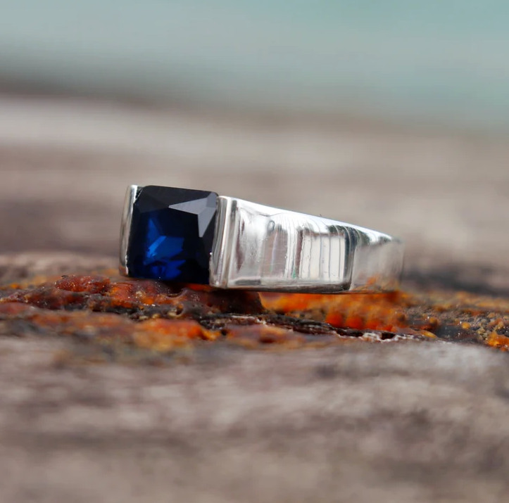 Blue sapphire Ring Wedding Anniversary Engagement Ring Gift 925 Solid Silver