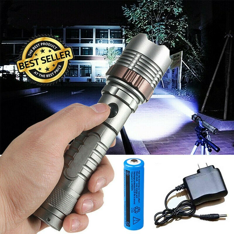 Brightest 9500000LM Police Tactical Flashlight Rechargeable High Power Led Torch