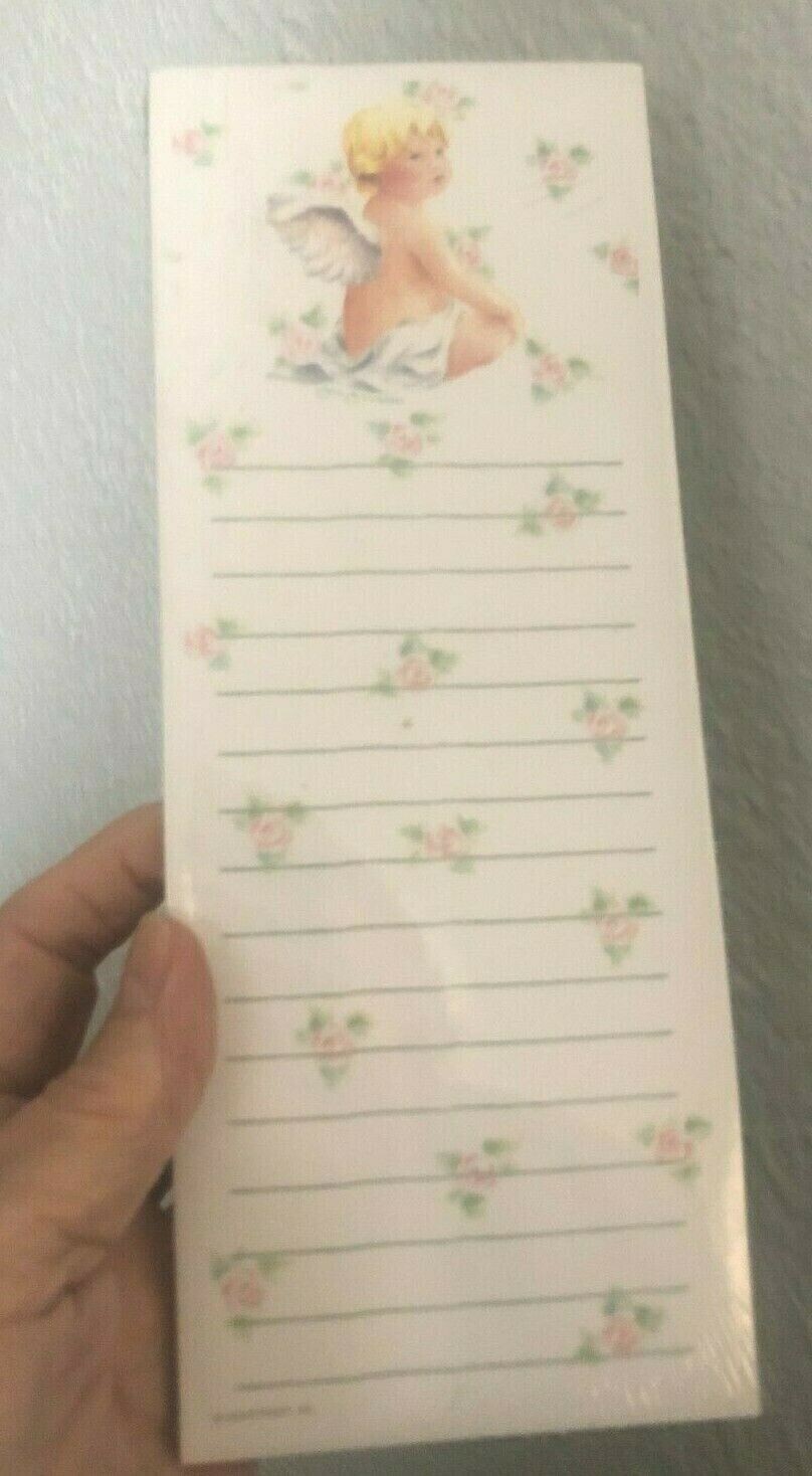 Vtg Unusued SITTING ANGEL CHERUB Long NOTE PAD Magnetic Back 3.5 X 9" Notepad