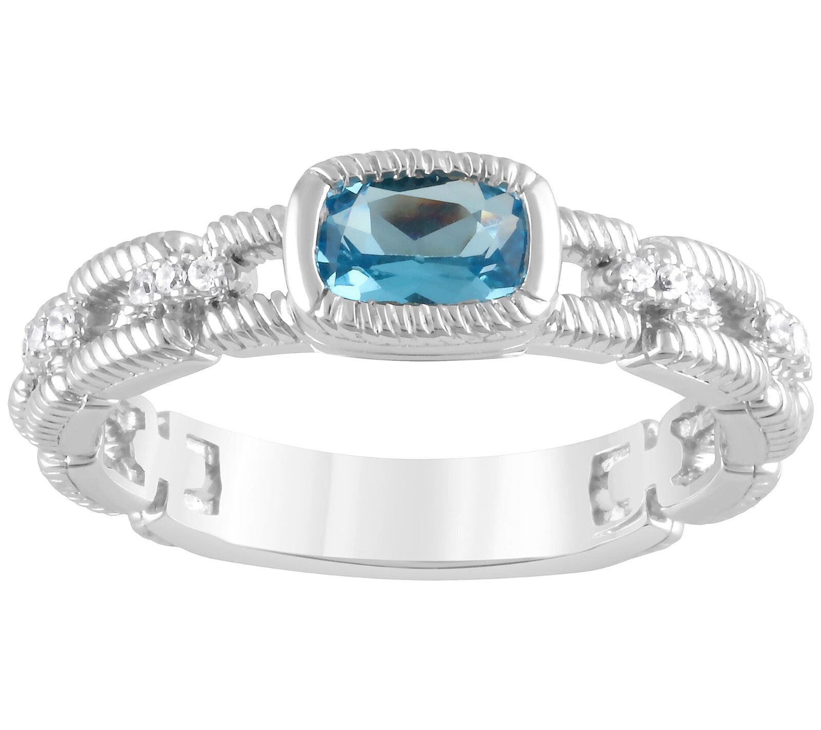 Judith Ripka Sterling Silver CZ & Textured Blue Topaz Gemstone Ring for Women