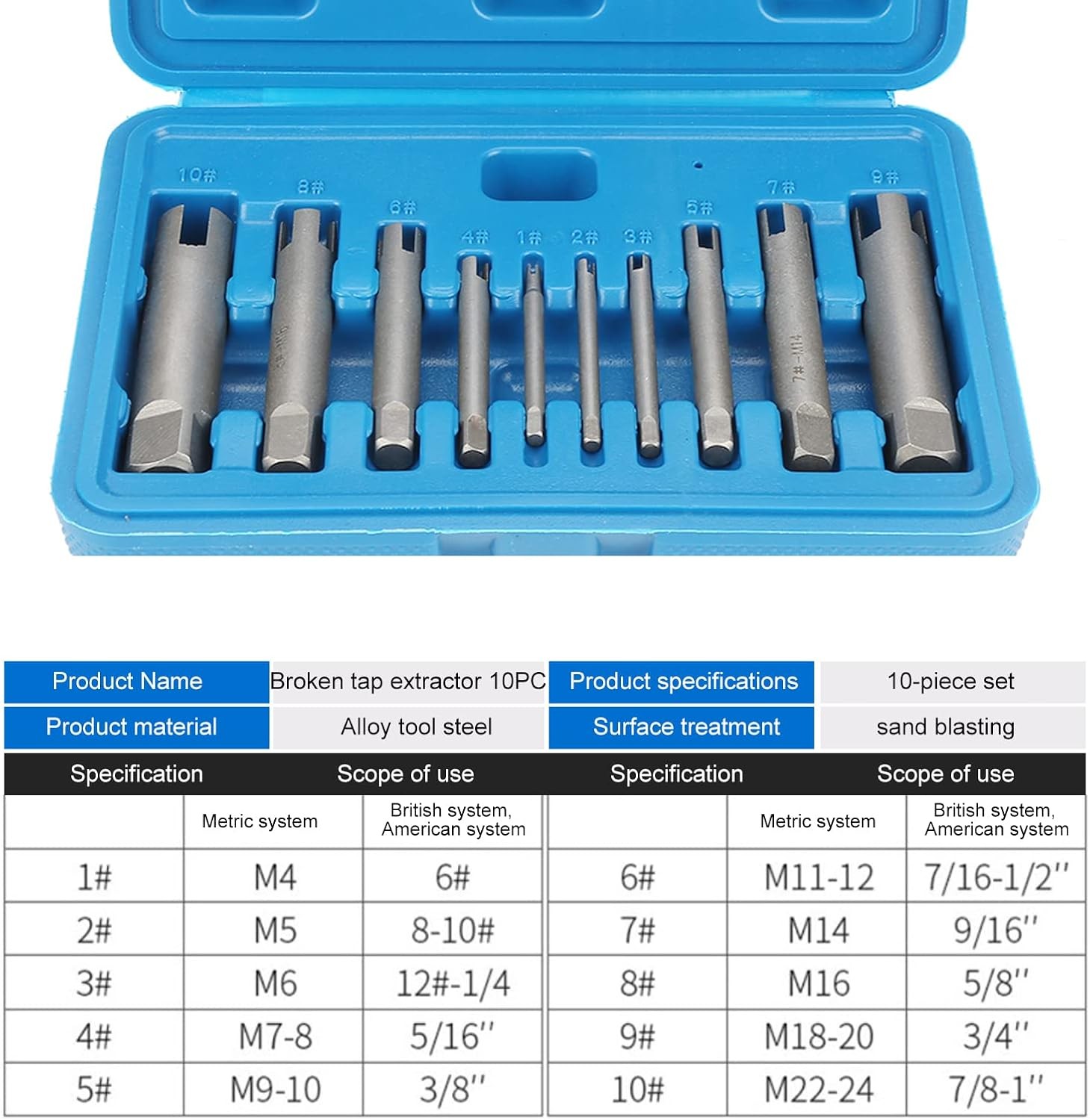 10 Pcs Tap Extractor Set Broken Head Screw Remover Steel Tool...