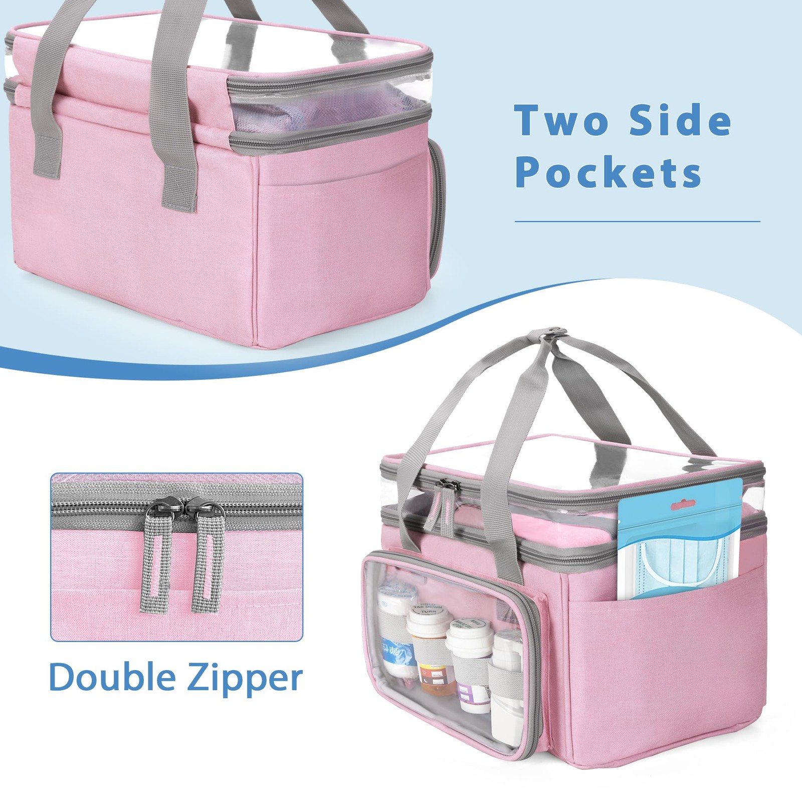 Double-Layer Medicine Bag with Transparent Compartment, Pill Bottle Organizer