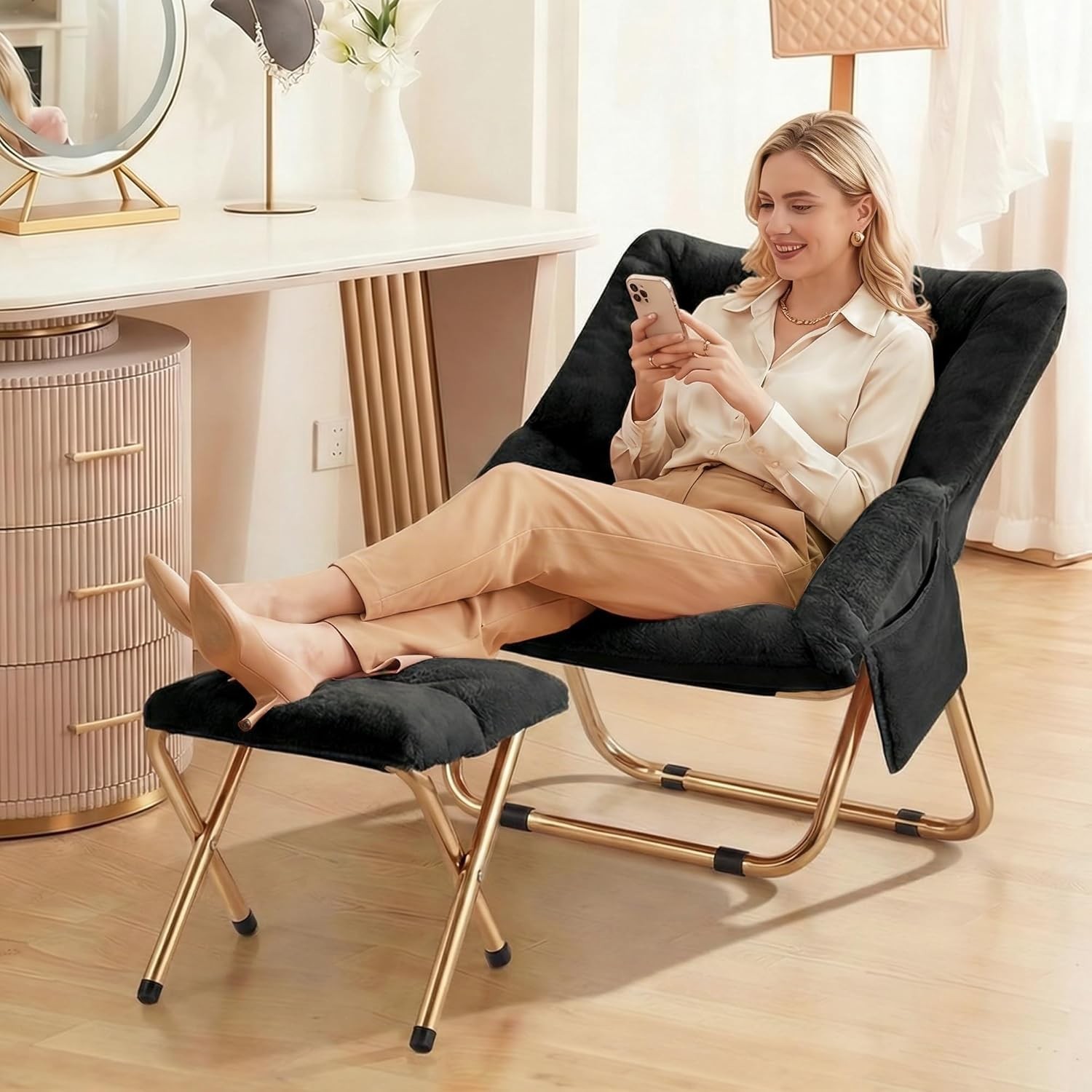 Sillón tipo platillo cómodo, sillón plegable para sala estar, sillón reclinable