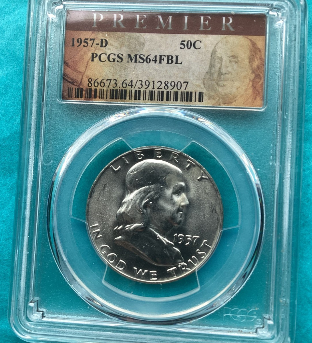 1957 D FRANKLIN HALF DOLLAR MS64 FBL-Full Bell PCGS PREMIER LABEL (C32)