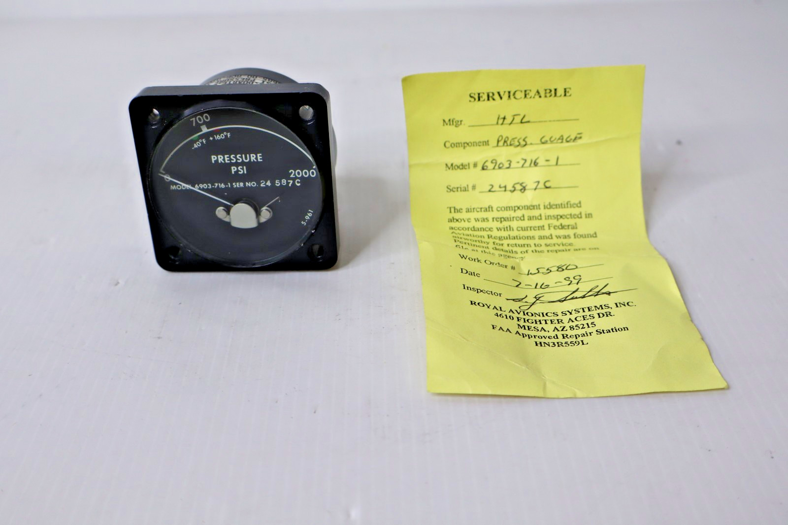 HTL 6903-716-1 Pressure Gauge Indicator 6685-00-808-0204 Serviceable Yellow Tag