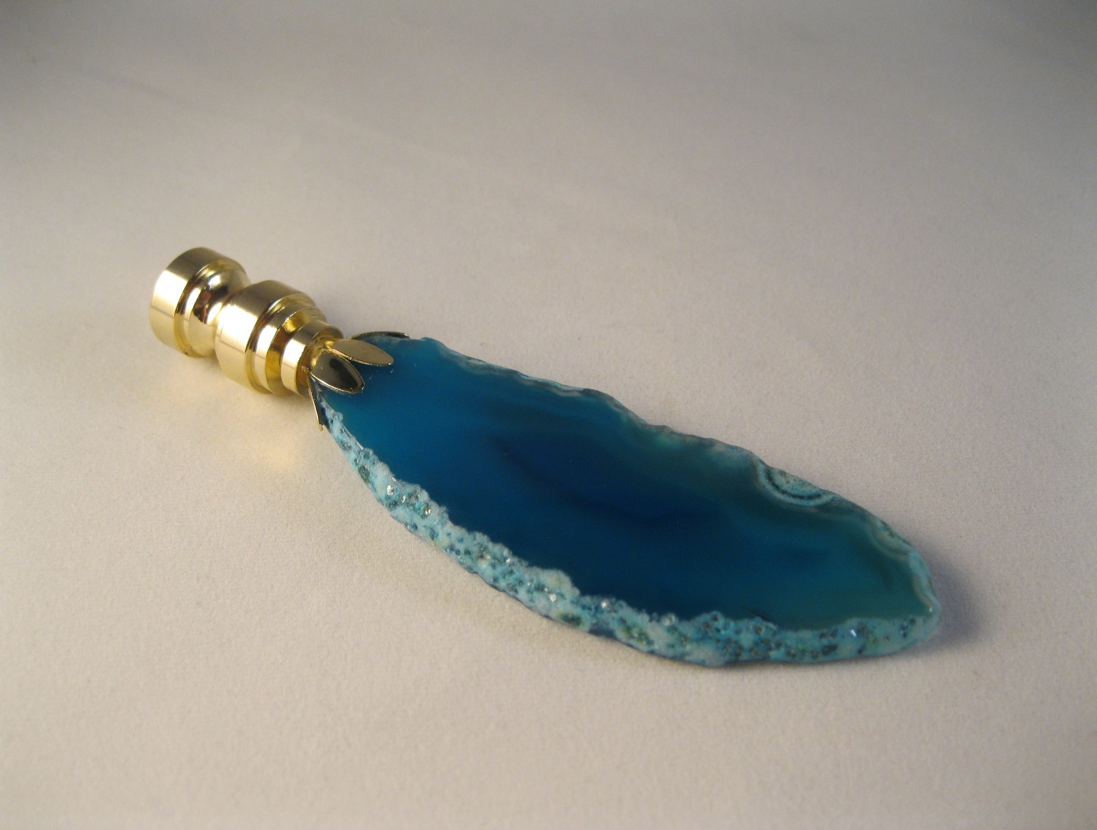 Lamp Finial-Natural BLUE/AQUA AGATE-Brass Base