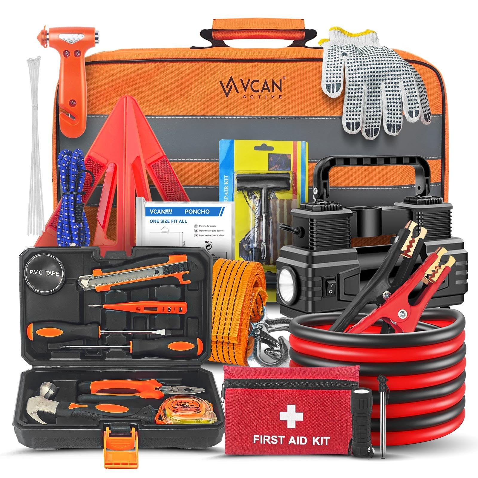 Car Emergency Kit with Portable Air Compressor, First Aid Kit, Jumper...