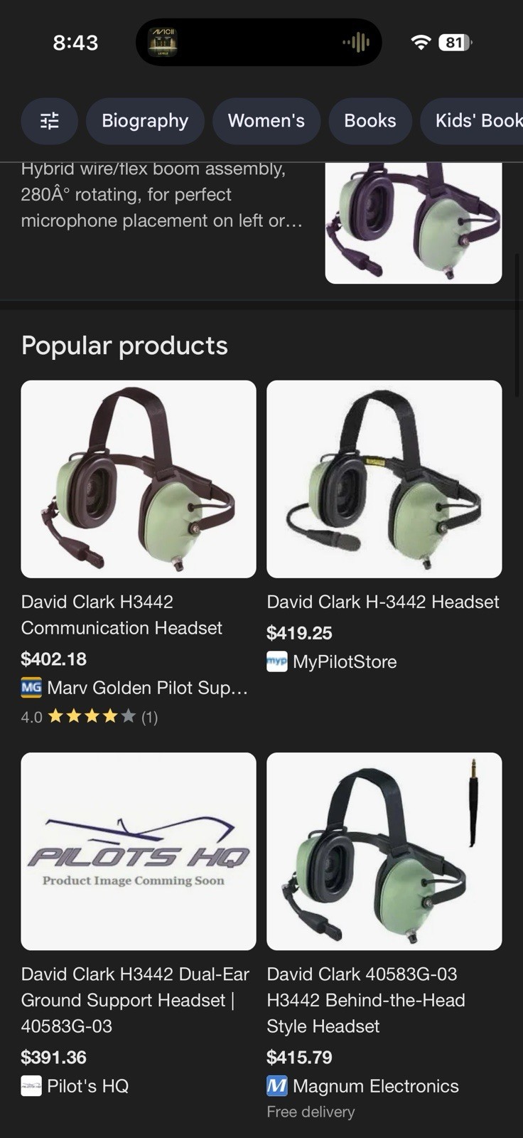 David Clark Model H3442 Aviation Intercom Headset Pair Left Right Communication