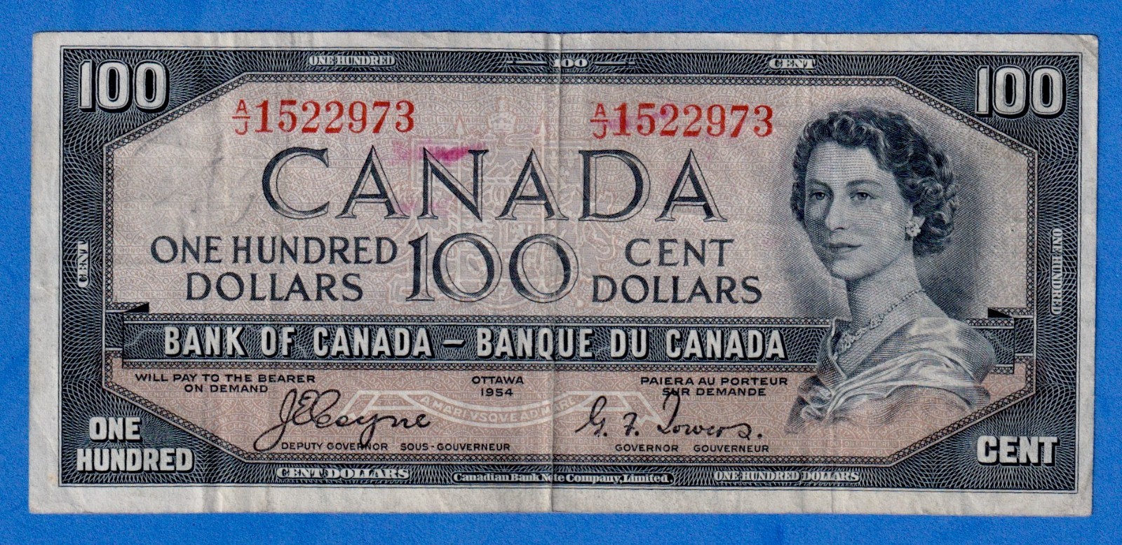 CANADA $100 1954 BC-35a / P-72a QE II Circulated DEVIL'S FACE 👿   A/J 1522973