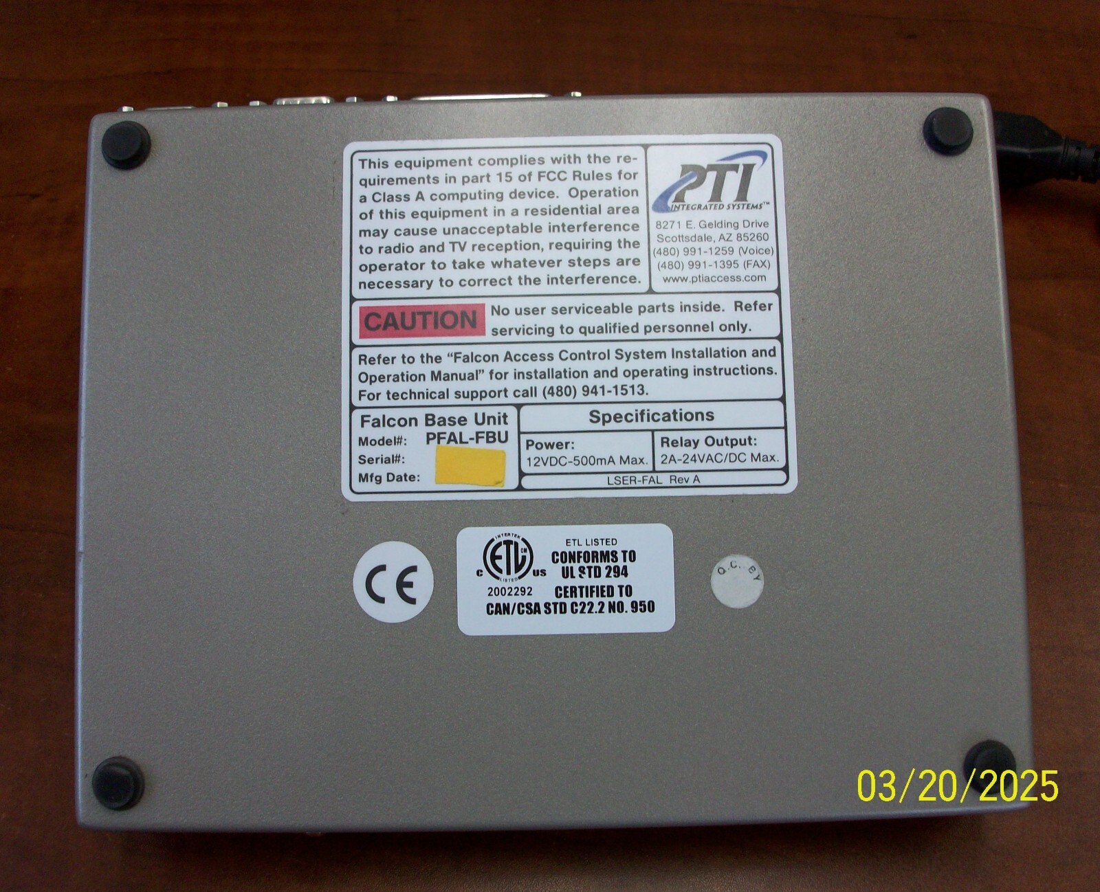 PTI Falcon Base Unit, Desktop Controller for Self Storage Keypad System. Working