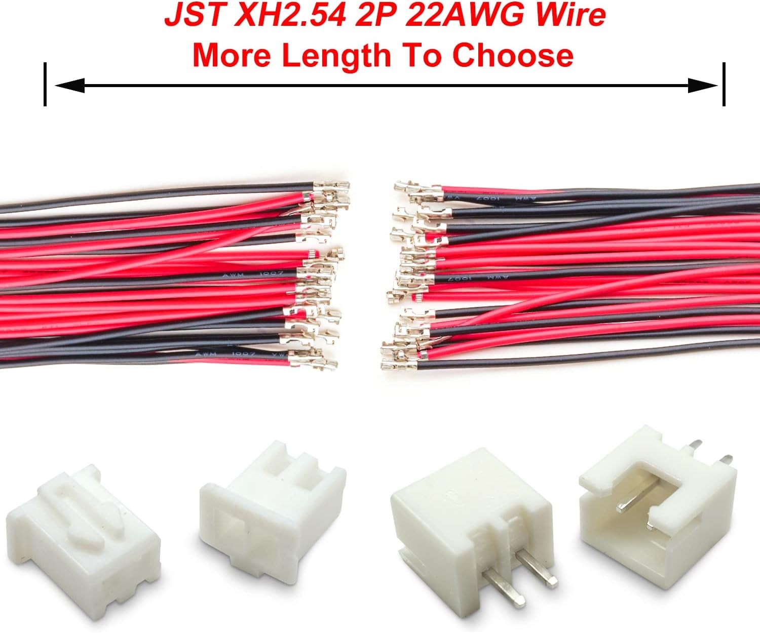 XH 2.54mm JST Connector with 22AWG Pre-Crimped Wire,JST 10CM, XH-Male-2Pin