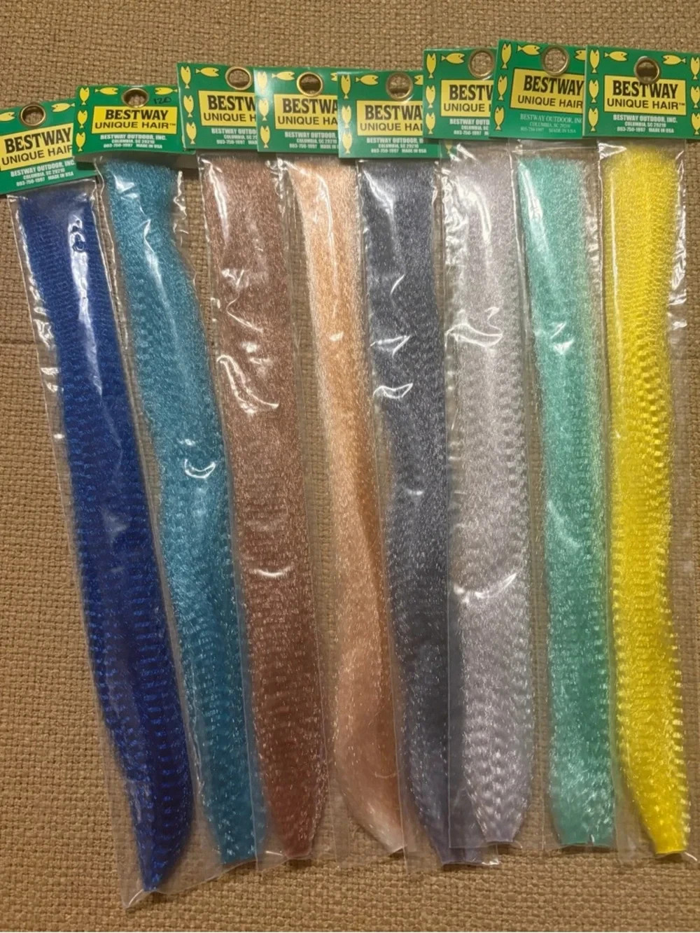 (8) BESTWAY - “Unique Hair” shiny FLY TYING MATERIAL - Assorted Colors - NWOT