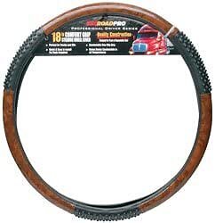 RoadPro 18" Comfort Grip Steering Wheel Cover Black/Wood Grain RPSW-3003