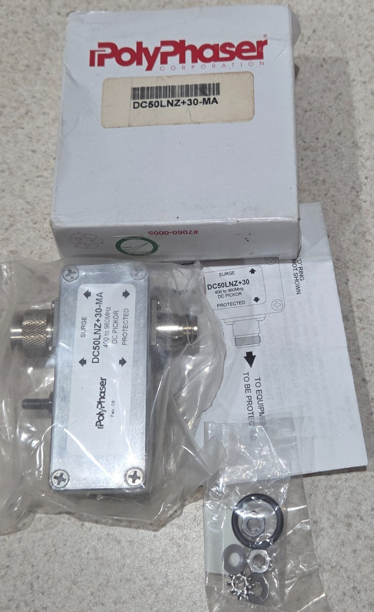 PolyPhaser Surge Protector 400 to 960MHz DC50LNZ+30-MA New In Box
