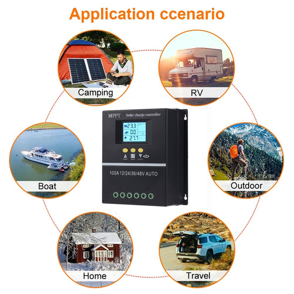 MPPT Solar Charge Controller 100 Amp 12V 24V 36V 48V Auto Solar Panel Controller
