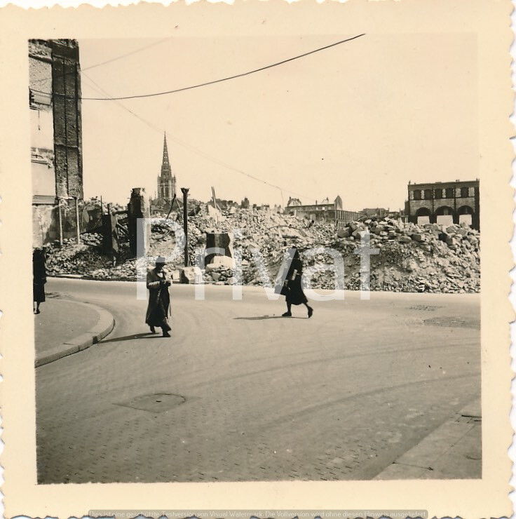 Photo WW II Wehrmacht Residential Building Destruction Ruins Rouen France J1.46
