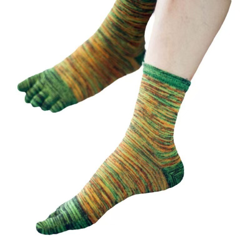 5Pack Men Crew Five Finger Toe Striped Design Solid Sport Calf Cotton Work Socks