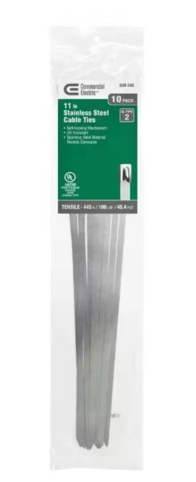Commercial Electric 11 in Stainless Steel Cable Ties 100 lb 10 Pack New Sealed