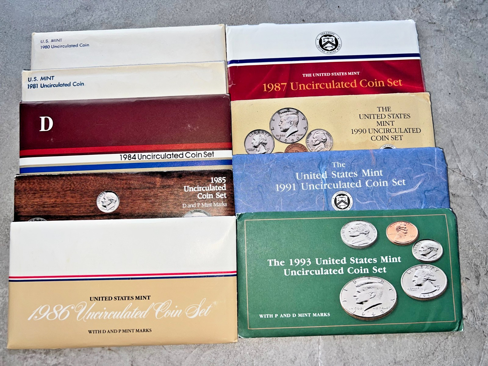 U.S Mint Uncirculated Coin 9 Sets 1980 - 1993 Original Packaging