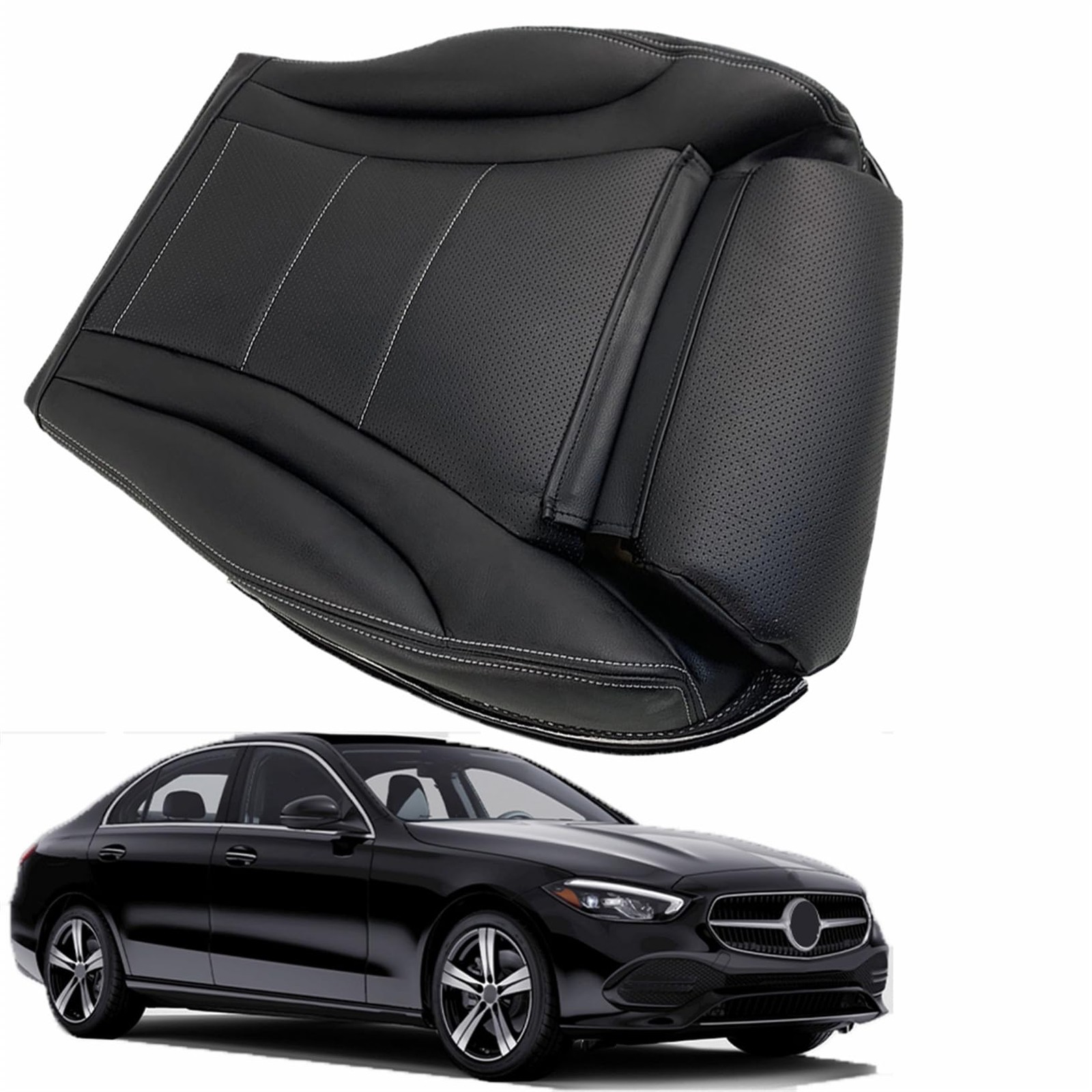 Front Driver Side Seat Cover Black Artificial Leather for C-Class C300 2015-2021