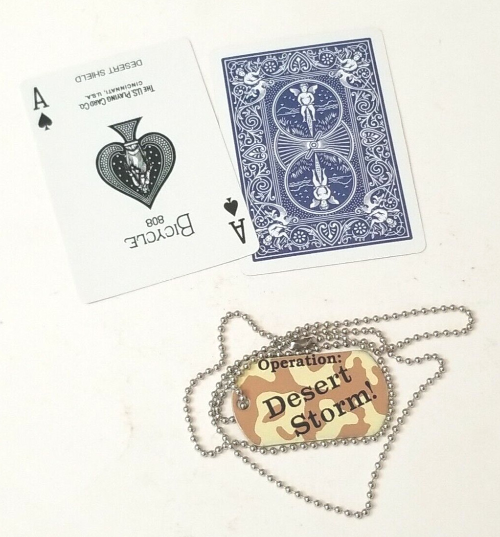 Two Original Desert Shield Ace of Spades Death Cards and Desert Storm Dog Tag