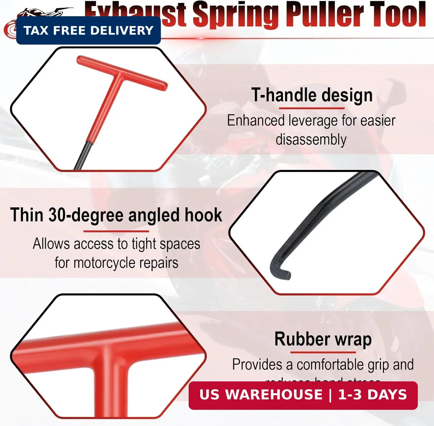 2PCS Exhaust Spring Puller Tool, Spring Hook, T Shaped Handle Exhaust Pipe