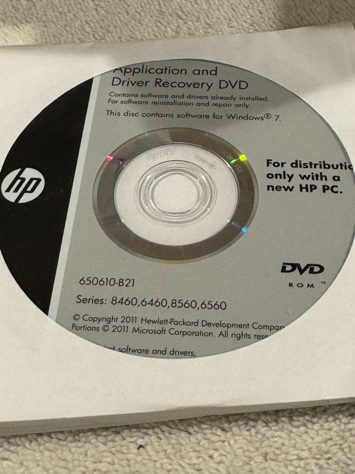 HP Driver Recovery Windows 7 Series 8460,6460,8560,6560 - SEALED!!!