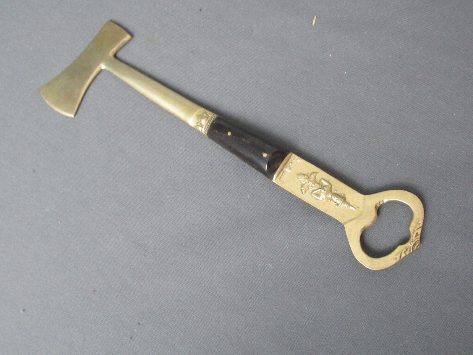 Vintage Bottle Opener - Bar Utensil - Thai Brass - Teak - 8 1/2" long - f4 ld
