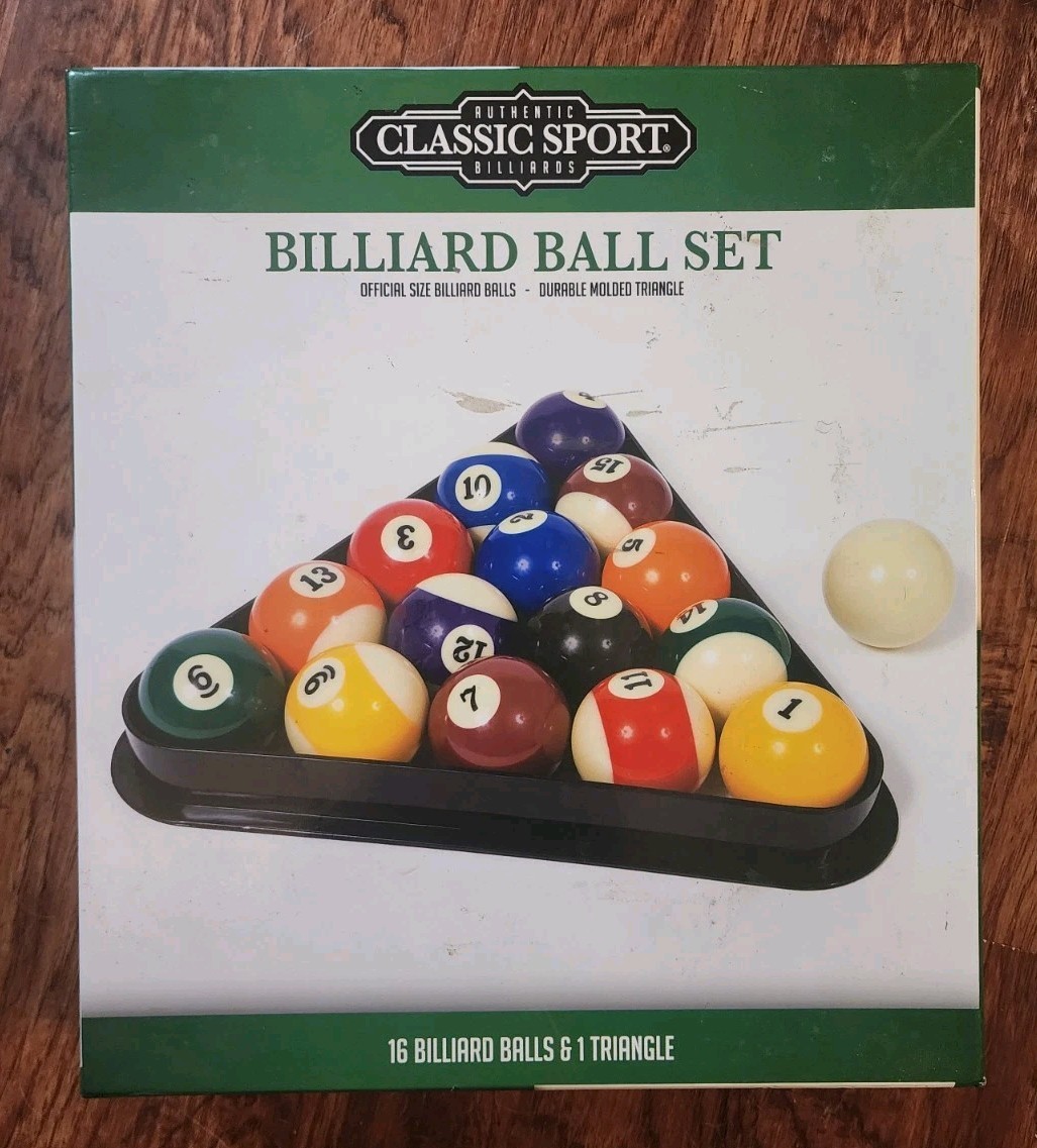 Classic Sport Billiard Ball Set (16 Balls & Triangle) Official Size Rack NEW!