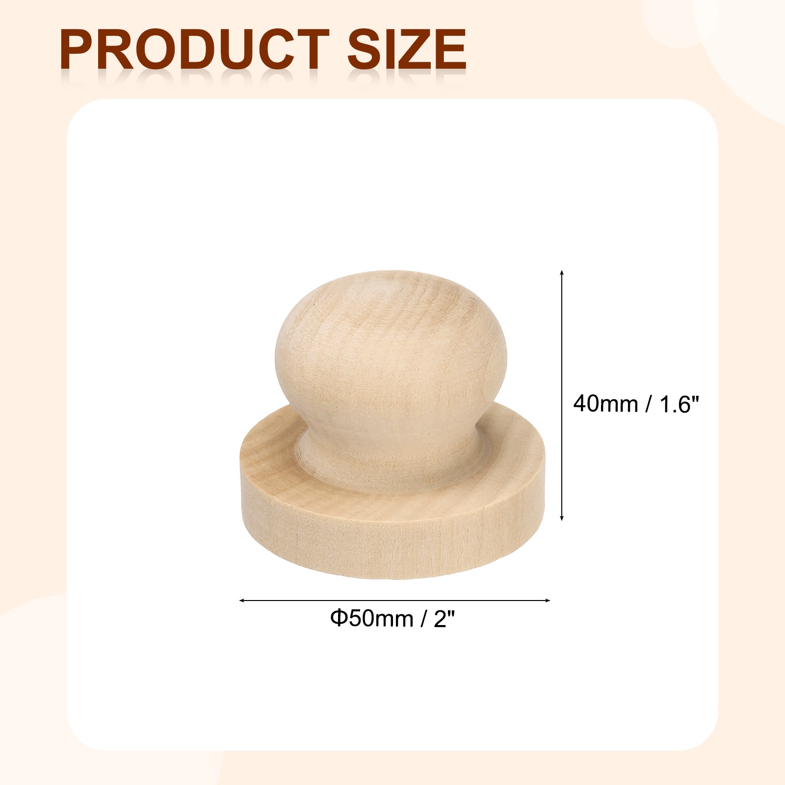 50mm Stamp Wood Round Handle, 3Pcs Wooden Knobs Stamp Mounts Drawer Pulls