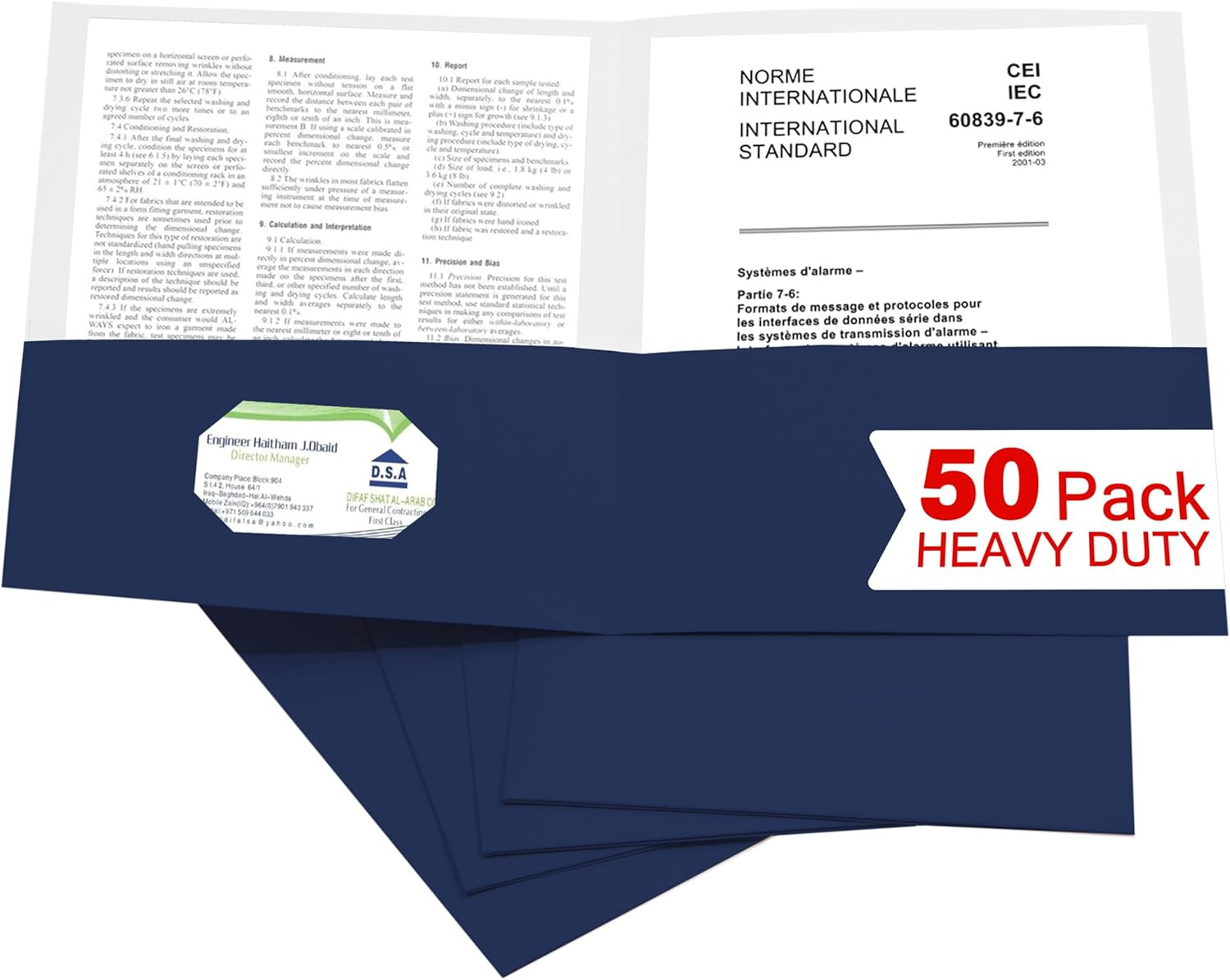 50 Packs Two Pocket File Folders with Business Card Slot,Textured Paper,Letter S