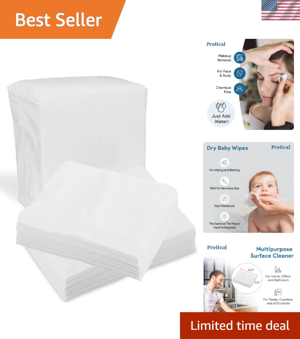 Hospital-Grade 200 Count Non-Moistened Dry Wipes – Perfect for Baby & Adult Care
