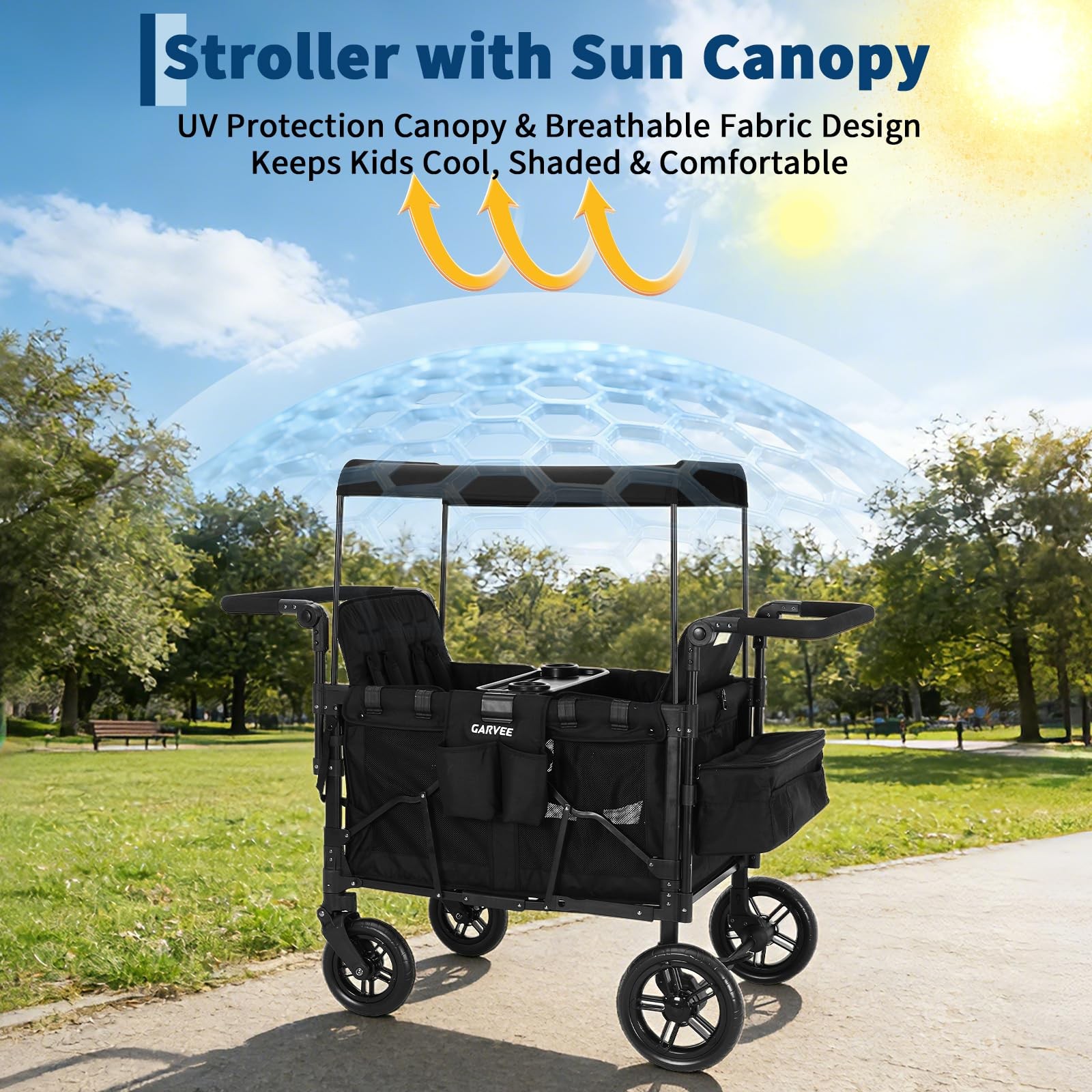 4 Seater Stroller Wagon Premium Quad Stroller Wagon for 4 Kids Adjustable Push
