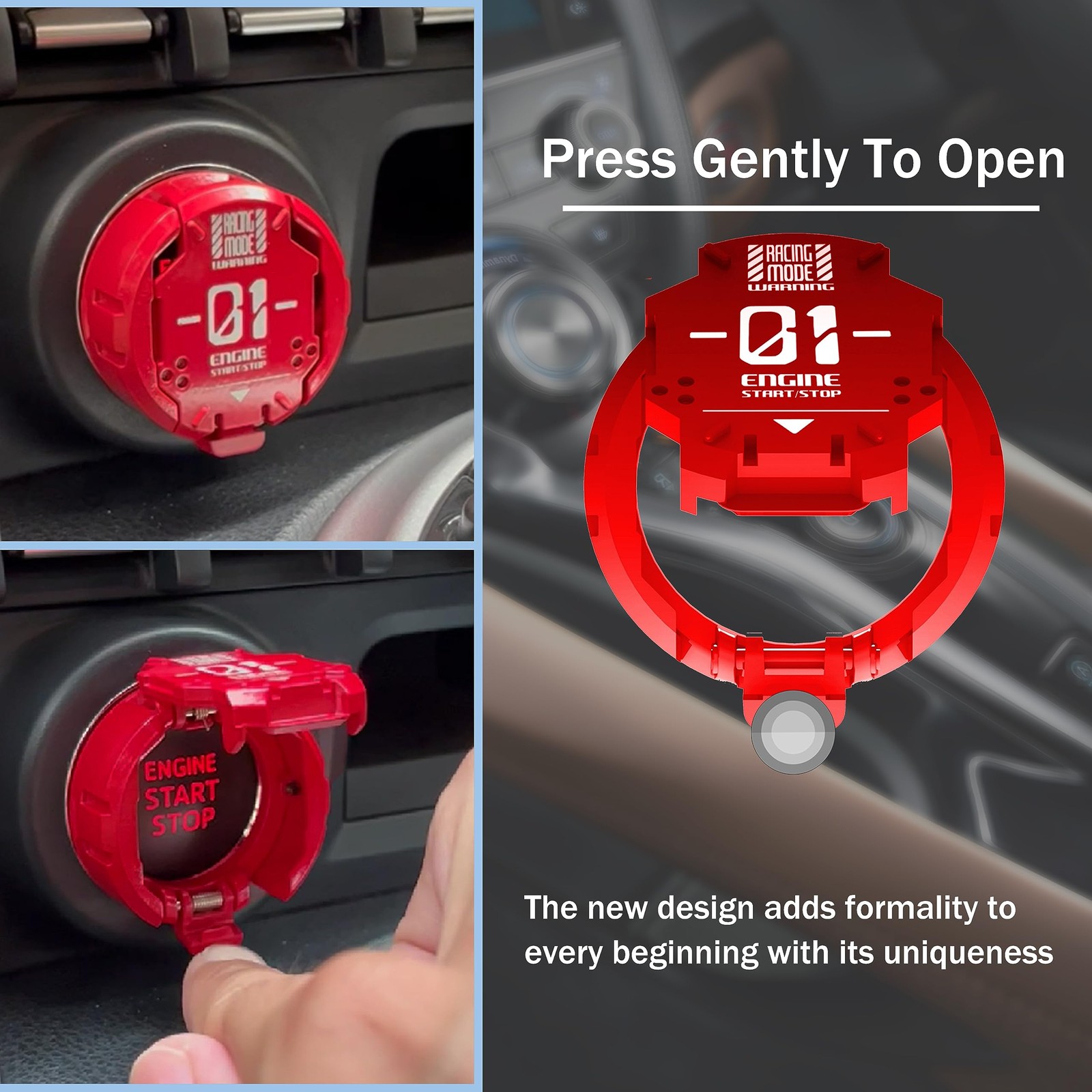 Erarise Metal Mecha Push Start Button Cover Car Engine Start Stop Button Cover