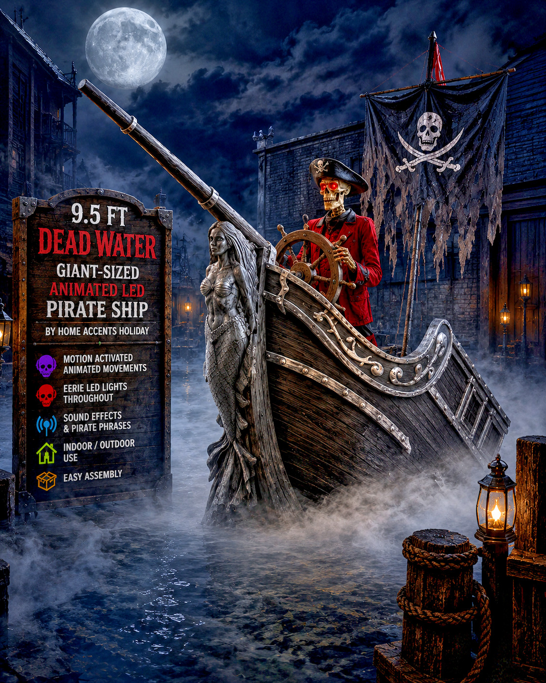 Pirate Ship 9.5 FT Dead Water Giant Sized Animated LED Halloween Decoration