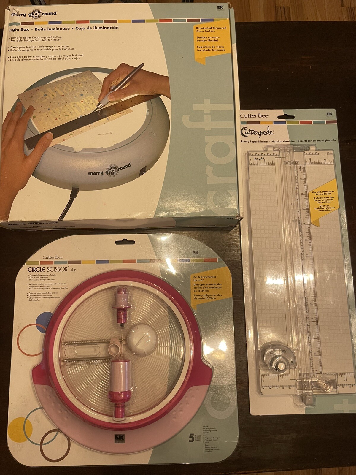 EK Success Light Box Merry Glo Round Aqua 9" Turntable Round Tempered Glass +++