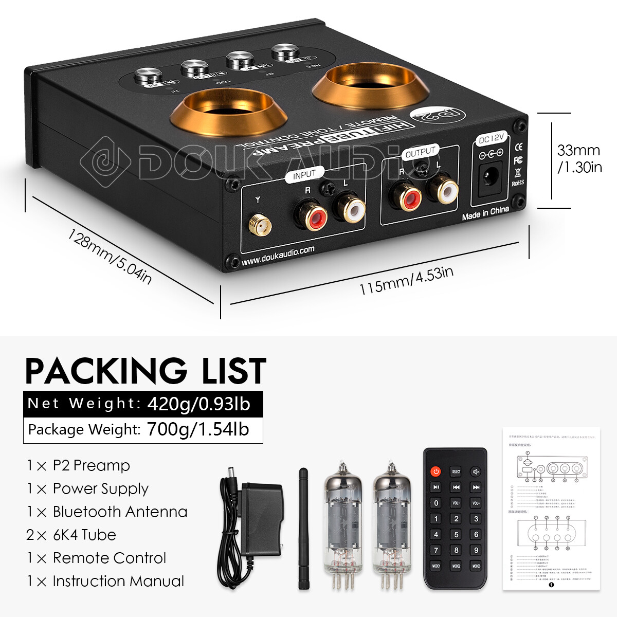 Mini Tube Preamplifier with Bluetooth 5.0 / USB SD Play / Headphone Amp / Remote