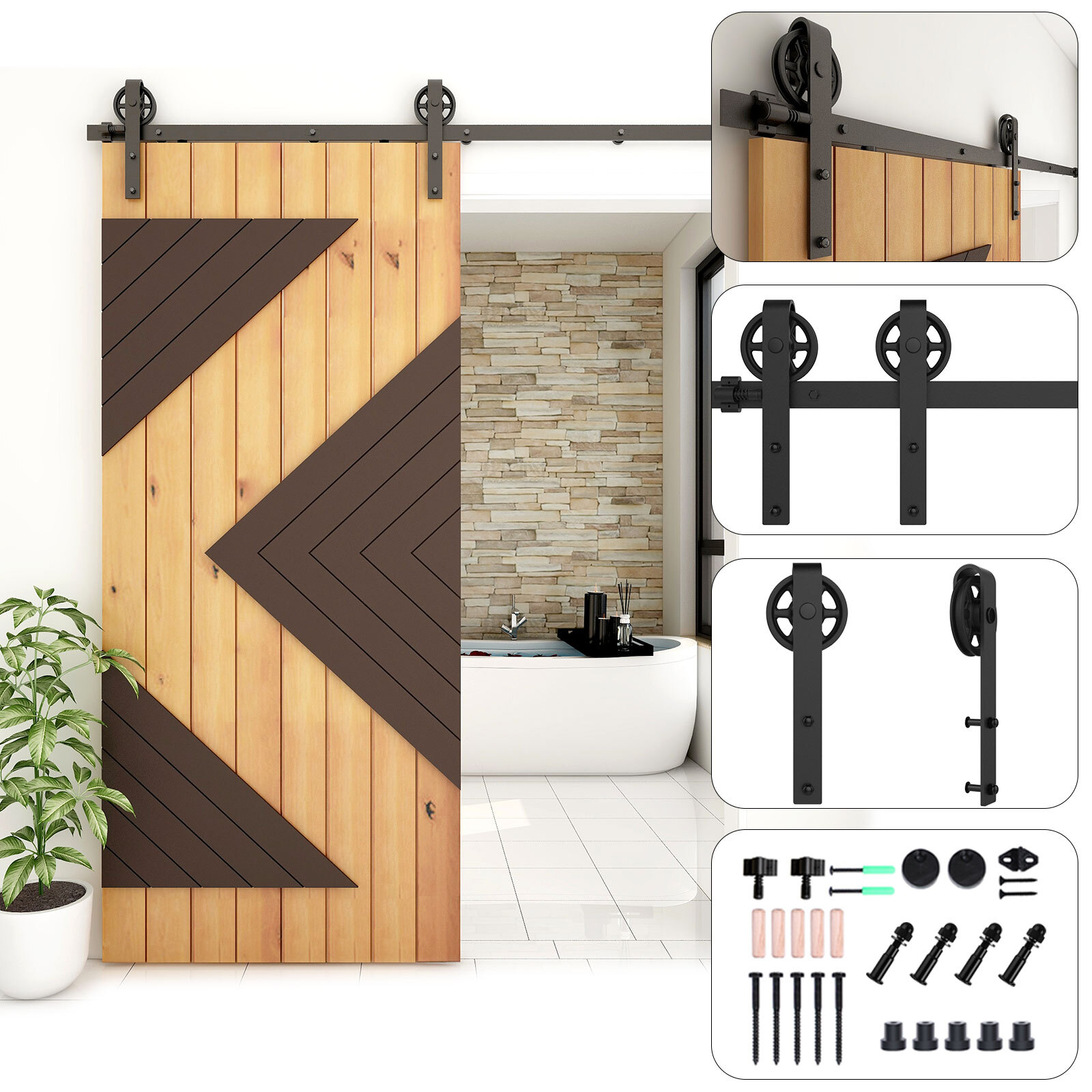 4FT-16FT Sliding Barn Door Hardware Kit Track Rail Modern Closet Hang Style