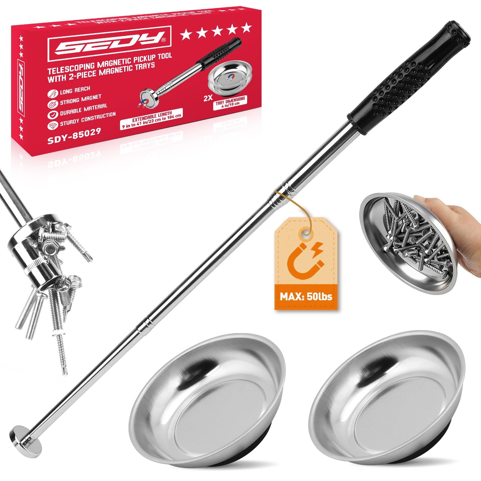 3 Pack Telescoping Magnetic Pickup Tool with Parts Tray, Magnet Stick...
