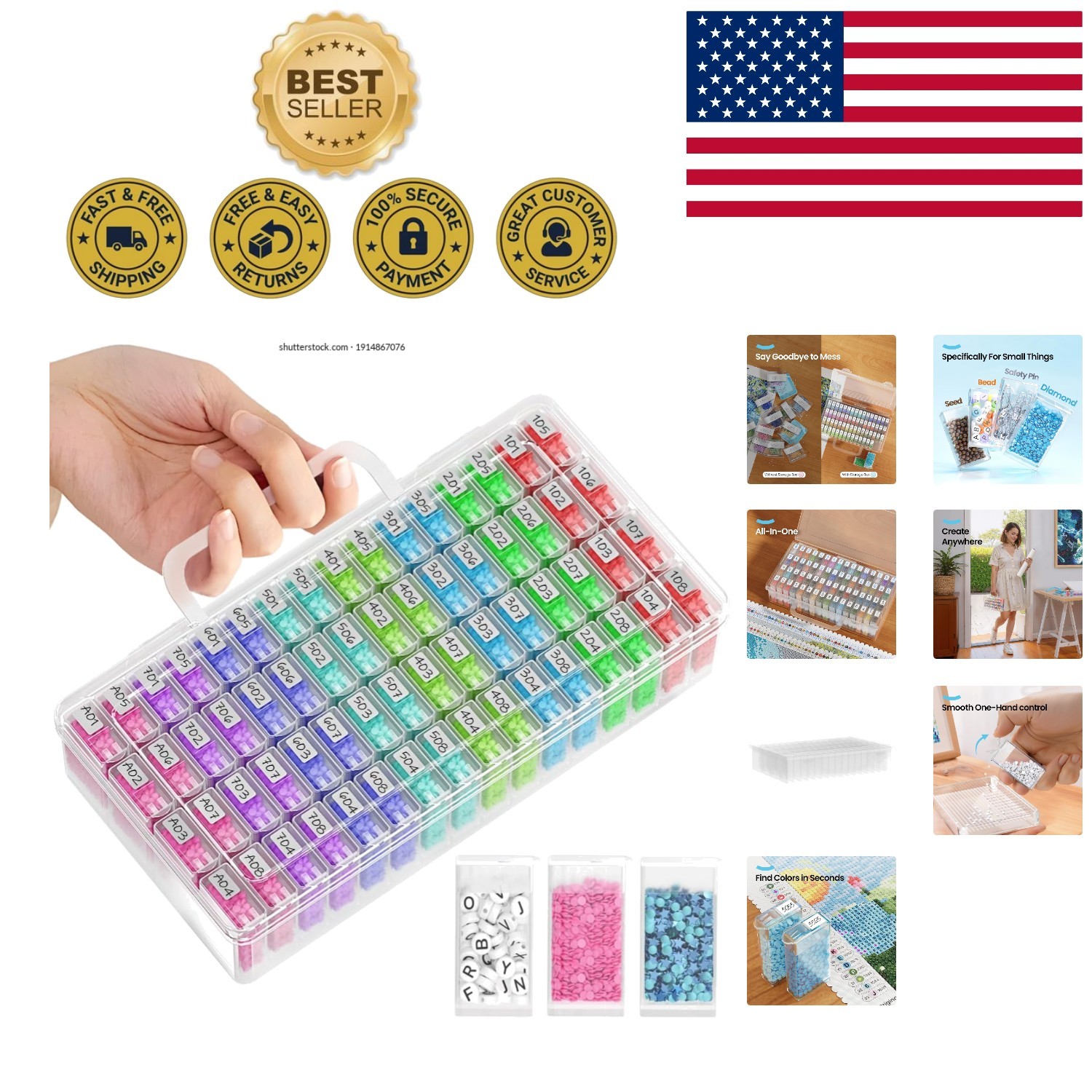 Compact and Portable 64-Jar Storage for Diamond Painting with Labeling System