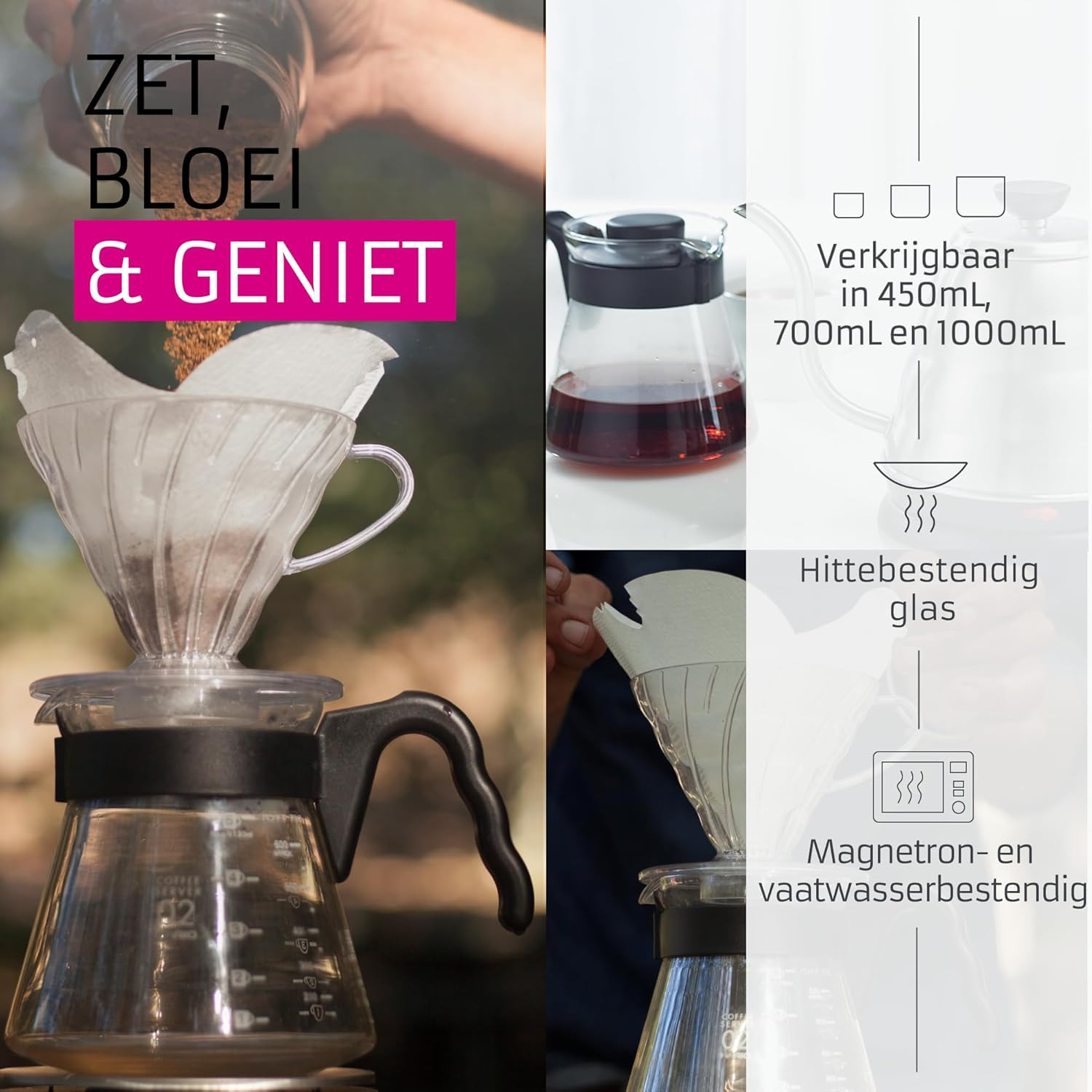 Hario V60 Glass Coffee Server, 1000Ml, Black