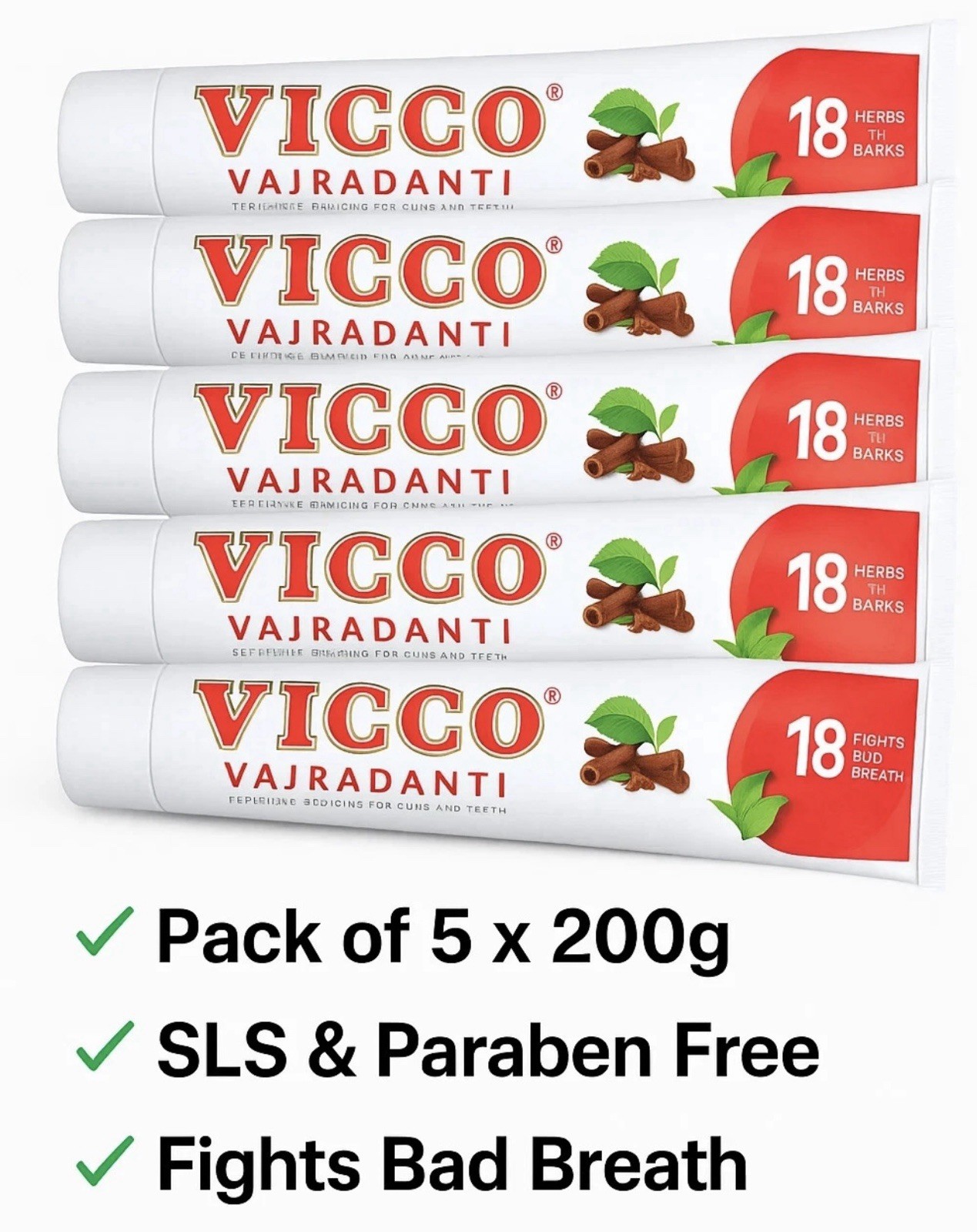 Vicco Vajradanti Ayurvedic Toothpaste 200g x 5 | Herbal | Bad Breath Care 2027